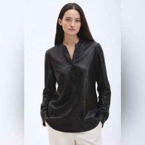 Danier Modern ITALIAN LEATHER Oversized Relax 1/2 button down pullover shirt XS